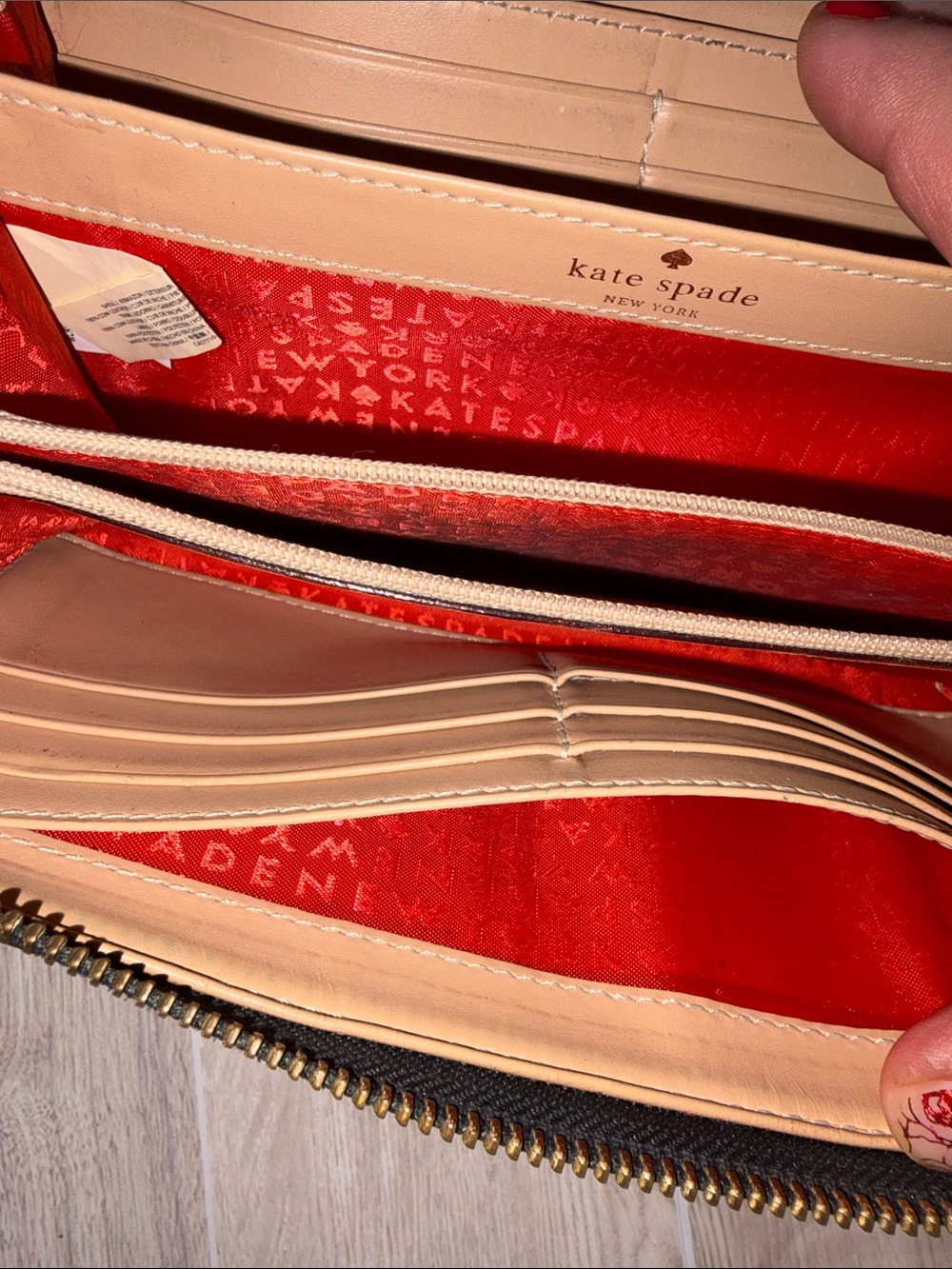 kate spade Black and Cream Striped Zip-Around Wallet - Picture 7 of 8